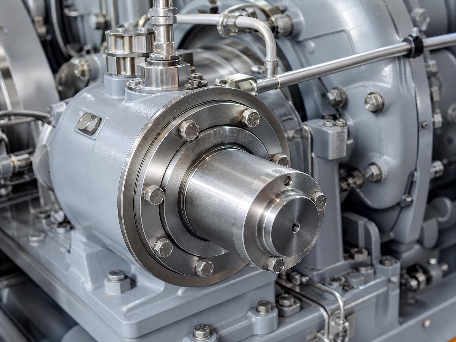 Marine machinery drive shaft coupling in close detail